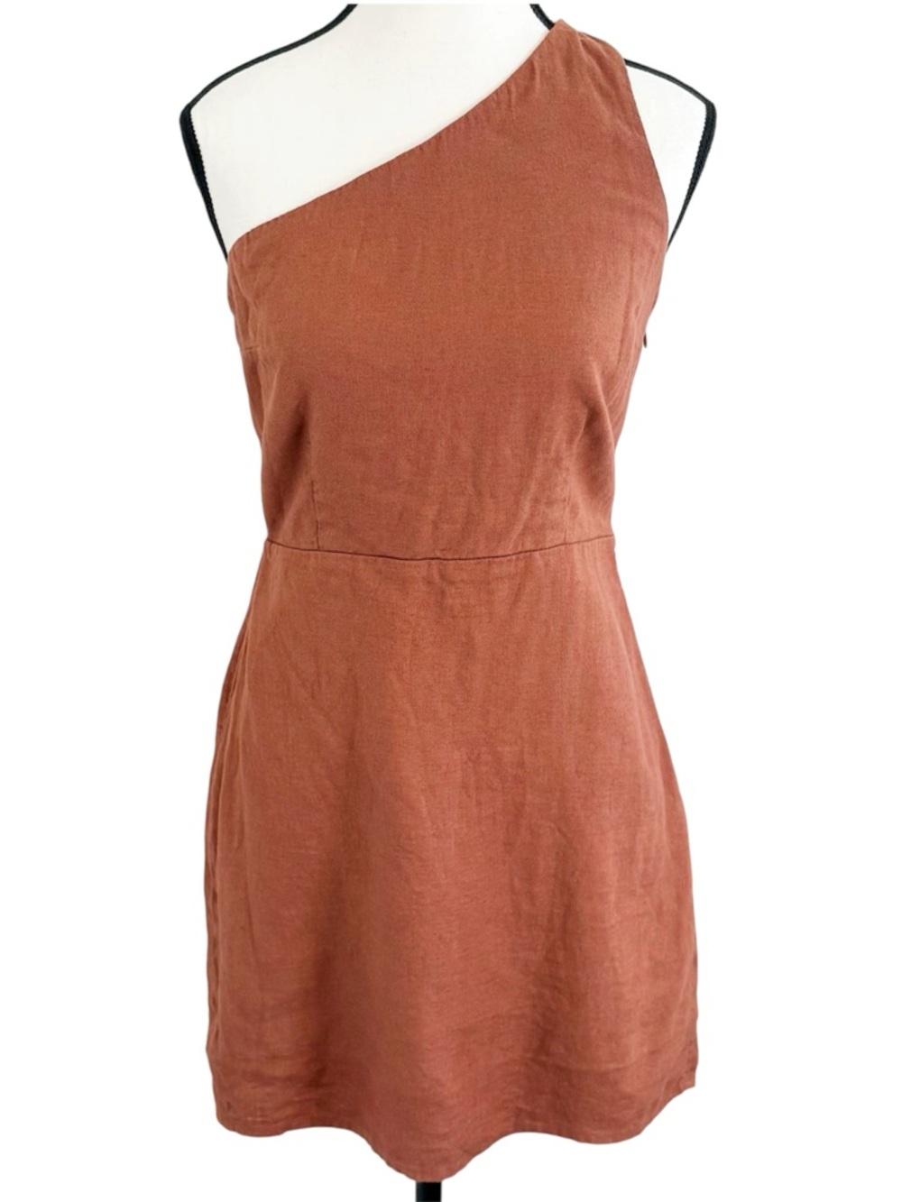 ABERCROMBIE & FITCH One Shoulder Linen Mini Dress Rust Small Summer Vacation